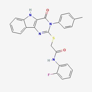 molecular formula C25H19FN4O2S B2673728 N-(2-fluorophenyl)-2-{[3-(4-methylphenyl)-4-oxo-3H,4H,5H-pyrimido[5,4-b]indol-2-yl]sulfanyl}acetamide CAS No. 536704-55-9
