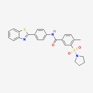 molecular formula C25H23N3O3S2 B2673849 N-[4-(1,3-benzothiazol-2-yl)phenyl]-4-methyl-3-(pyrrolidin-1-ylsulfonyl)benzamide CAS No. 1020971-26-9