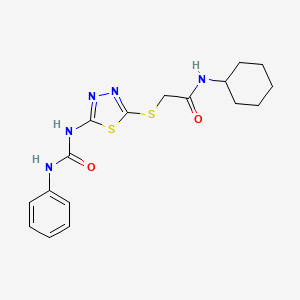 molecular formula C17H21N5O2S2 B2673864 N-cyclohexyl-2-({5-[(phenylcarbamoyl)amino]-1,3,4-thiadiazol-2-yl}sulfanyl)acetamide CAS No. 898437-03-1