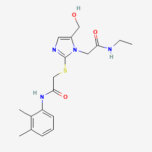 molecular formula C18H24N4O3S B2673884 N-(2,3-dimethylphenyl)-2-({1-[(ethylcarbamoyl)methyl]-5-(hydroxymethyl)-1H-imidazol-2-yl}sulfanyl)acetamide CAS No. 923680-43-7