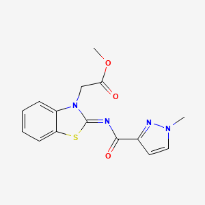 molecular formula C15H14N4O3S B2673909 (Z)-methyl 2-(2-((1-methyl-1H-pyrazole-3-carbonyl)imino)benzo[d]thiazol-3(2H)-yl)acetate CAS No. 1173539-41-7