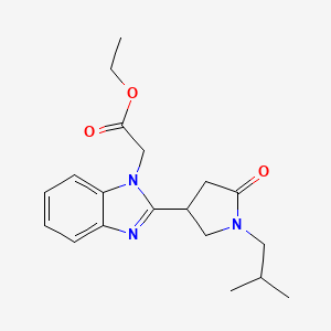 molecular formula C19H25N3O3 B2673936 ethyl 2-{2-[1-(2-methylpropyl)-5-oxopyrrolidin-3-yl]-1H-1,3-benzodiazol-1-yl}acetate CAS No. 890642-46-3