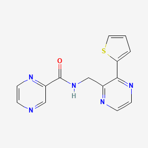 molecular formula C14H11N5OS B2673949 N-((3-(thiophen-2-yl)pyrazin-2-yl)methyl)pyrazine-2-carboxamide CAS No. 2034424-33-2