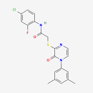 molecular formula C20H17ClFN3O2S B2673992 N-(4-chloro-2-fluorophenyl)-2-{[4-(3,5-dimethylphenyl)-3-oxo-3,4-dihydropyrazin-2-yl]sulfanyl}acetamide CAS No. 899724-41-5