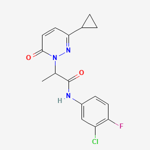 molecular formula C16H15ClFN3O2 B2673996 N-(3-chloro-4-fluorophenyl)-2-(3-cyclopropyl-6-oxo-1,6-dihydropyridazin-1-yl)propanamide CAS No. 2034313-82-9