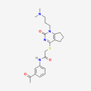 molecular formula C22H28N4O3S B2673999 N-(3-acetylphenyl)-2-((1-(3-(dimethylamino)propyl)-2-oxo-2,5,6,7-tetrahydro-1H-cyclopenta[d]pyrimidin-4-yl)thio)acetamide CAS No. 898434-43-0