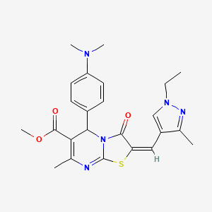(E)-methyl 5-(4-(dimethylamino)phenyl)-2-((1-ethyl-3-methyl-1H-pyrazol-4-yl)methylene)-7-methyl-3-oxo-3,5-dihydro-2H-thiazolo[3,2-a]pyrimidine-6-carboxylate