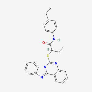 molecular formula C26H24N4OS B2674020 N-(4-ethylphenyl)-2-{8,10,17-triazatetracyclo[8.7.0.0^{2,7}.0^{11,16}]heptadeca-1(17),2,4,6,8,11(16),12,14-octaen-9-ylsulfanyl}butanamide CAS No. 688792-91-8