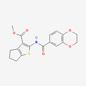 molecular formula C18H17NO5S B2674039 METHYL 2-(2,3-DIHYDRO-1,4-BENZODIOXINE-6-AMIDO)-4H,5H,6H-CYCLOPENTA[B]THIOPHENE-3-CARBOXYLATE CAS No. 477556-59-5
