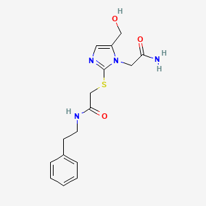 2-((1-(2-amino-2-oxoethyl)-5-(hydroxymethyl)-1H-imidazol-2-yl)thio)-N-phenethylacetamide