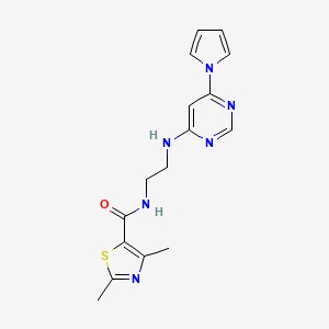 molecular formula C16H18N6OS B2674078 N-(2-((6-(1H-pyrrol-1-yl)pyrimidin-4-yl)amino)ethyl)-2,4-dimethylthiazole-5-carboxamide CAS No. 1396855-33-6