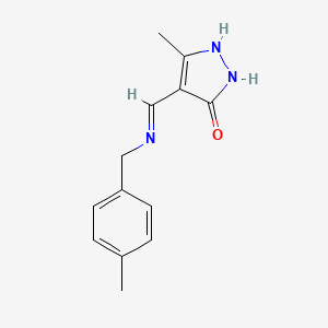 molecular formula C13H15N3O B2674080 5-methyl-4-{[(4-methylbenzyl)amino]methylene}-2,4-dihydro-3H-pyrazol-3-one CAS No. 338975-78-3