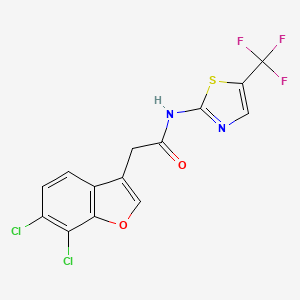 molecular formula C14H7Cl2F3N2O2S B2674082 2-(6,7-dichloro-1-benzofuran-3-yl)-N-[5-(trifluoromethyl)-1,3-thiazol-2-yl]acetamide CAS No. 2256066-01-8