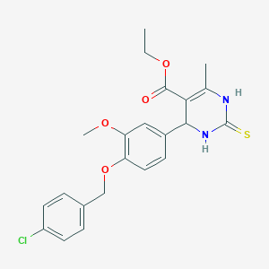 molecular formula C22H23ClN2O4S B2674090 ethyl 4-[4-[(4-chlorophenyl)methoxy]-3-methoxyphenyl]-6-methyl-2-sulfanylidene-3,4-dihydro-1H-pyrimidine-5-carboxylate CAS No. 526189-42-4