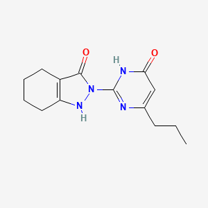 molecular formula C14H18N4O2 B2674095 2-(6-oxo-4-propyl-1,6-dihydro-2-pyrimidinyl)-1,2,4,5,6,7-hexahydro-3H-indazol-3-one CAS No. 866137-96-4