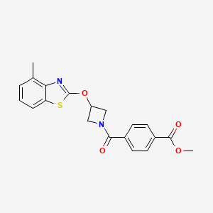 molecular formula C20H18N2O4S B2674097 Methyl 4-(3-((4-methylbenzo[d]thiazol-2-yl)oxy)azetidine-1-carbonyl)benzoate CAS No. 1396843-98-3