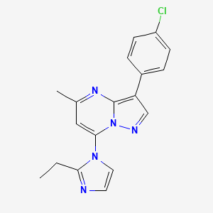 molecular formula C18H16ClN5 B2674099 3-(4-chlorophenyl)-7-(2-ethyl-1H-imidazol-1-yl)-5-methylpyrazolo[1,5-a]pyrimidine CAS No. 896831-82-6