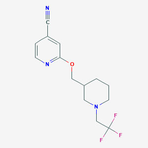 molecular formula C14H16F3N3O B2674102 2-[[1-(2,2,2-Trifluoroethyl)piperidin-3-yl]methoxy]pyridine-4-carbonitrile CAS No. 2380070-19-7
