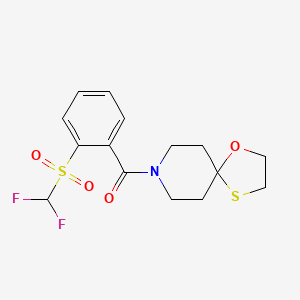molecular formula C15H17F2NO4S2 B2674107 (2-((Difluoromethyl)sulfonyl)phenyl)(1-oxa-4-thia-8-azaspiro[4.5]decan-8-yl)methanone CAS No. 1797243-49-2