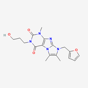 molecular formula C18H21N5O4 B2674108 8-(furan-2-ylmethyl)-3-(3-hydroxypropyl)-1,6,7-trimethyl-1H-imidazo[2,1-f]purine-2,4(3H,8H)-dione CAS No. 896830-45-8