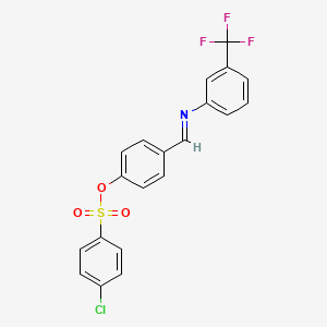 molecular formula C20H13ClF3NO3S B2674116 4-(((3-(Trifluoromethyl)phenyl)imino)methyl)phenyl 4-chlorobenzenesulfonate CAS No. 298215-42-6