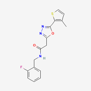molecular formula C16H14FN3O2S B2674140 N-[(2-fluorophenyl)methyl]-2-[5-(3-methylthiophen-2-yl)-1,3,4-oxadiazol-2-yl]acetamide CAS No. 1286728-43-5