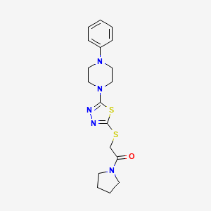molecular formula C18H23N5OS2 B2674157 2-((5-(4-Phenylpiperazin-1-yl)-1,3,4-thiadiazol-2-yl)thio)-1-(pyrrolidin-1-yl)ethanone CAS No. 1105225-47-5