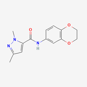 molecular formula C14H15N3O3 B2674165 N-(2,3-dihydro-1,4-benzodioxin-6-yl)-1,3-dimethyl-1H-pyrazole-5-carboxamide CAS No. 1019095-89-6