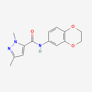 molecular formula C14H15N3O3 B2674165 N-(2,3-dihydrobenzo[b][1,4]dioxin-6-yl)-1,3-dimethyl-1H-pyrazole-5-carboxamide CAS No. 1019095-89-6