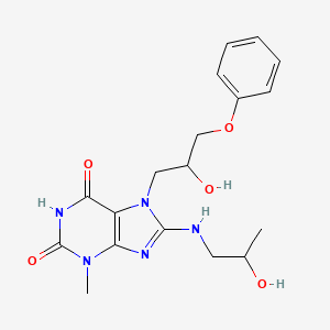 molecular formula C18H23N5O5 B2674166 7-(2-hydroxy-3-phenoxypropyl)-8-((2-hydroxypropyl)amino)-3-methyl-1H-purine-2,6(3H,7H)-dione CAS No. 941965-37-3