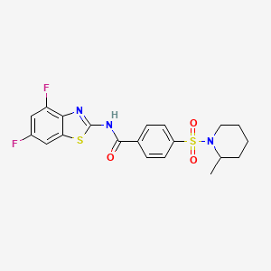 molecular formula C20H19F2N3O3S2 B2674167 N-(4,6-difluoro-1,3-benzothiazol-2-yl)-4-[(2-methylpiperidin-1-yl)sulfonyl]benzamide CAS No. 905691-28-3