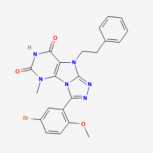 molecular formula C22H19BrN6O3 B2674172 3-(5-bromo-2-methoxyphenyl)-5-methyl-9-phenethyl-5H-[1,2,4]triazolo[4,3-e]purine-6,8(7H,9H)-dione CAS No. 921539-68-6