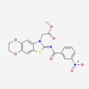 molecular formula C19H15N3O7S B2674205 methyl 2-[2-(3-nitrobenzoyl)imino-6,7-dihydro-[1,4]dioxino[2,3-f][1,3]benzothiazol-3-yl]acetate CAS No. 905658-45-9