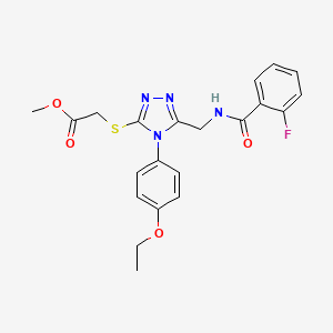 molecular formula C21H21FN4O4S B2674232 methyl 2-((4-(4-ethoxyphenyl)-5-((2-fluorobenzamido)methyl)-4H-1,2,4-triazol-3-yl)thio)acetate CAS No. 689747-64-6