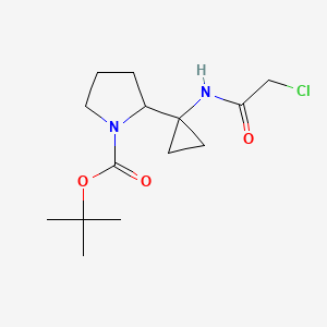 molecular formula C14H23ClN2O3 B2674261 Tert-butyl 2-[1-[(2-chloroacetyl)amino]cyclopropyl]pyrrolidine-1-carboxylate CAS No. 2411229-97-3