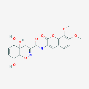 molecular formula C21H22N2O9 B2674262 N-(7,8-Dimethoxy-2-oxochromen-3-YL)-4A,5,8-trihydroxy-N-methyl-4,5,8,8A-tetrahydro-1,2-benzoxazine-3-carboxamide CAS No. 1036712-09-0