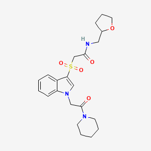 2-((1-(2-oxo-2-(piperidin-1-yl)ethyl)-1H-indol-3-yl)sulfonyl)-N-((tetrahydrofuran-2-yl)methyl)acetamide