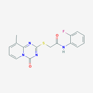 molecular formula C16H13FN4O2S B2674290 N-(2-fluorophenyl)-2-({9-methyl-4-oxo-4H-pyrido[1,2-a][1,3,5]triazin-2-yl}sulfanyl)acetamide CAS No. 896339-92-7