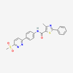 molecular formula C22H18N4O3S2 B2674365 4-methyl-N-(4-(6-(methylsulfonyl)pyridazin-3-yl)phenyl)-2-phenylthiazole-5-carboxamide CAS No. 921839-29-4