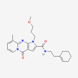 molecular formula C24H30N4O3 B2674368 N-(2-(cyclohex-1-en-1-yl)ethyl)-1-(3-methoxypropyl)-9-methyl-4-oxo-1,4-dihydropyrido[1,2-a]pyrrolo[2,3-d]pyrimidine-2-carboxamide CAS No. 900893-74-5