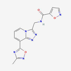 molecular formula C14H11N7O3 B2674388 N-((8-(3-methyl-1,2,4-oxadiazol-5-yl)-[1,2,4]triazolo[4,3-a]pyridin-3-yl)methyl)isoxazole-5-carboxamide CAS No. 2034438-83-8