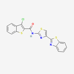 molecular formula C19H10ClN3OS3 B2674443 N-[4-(1,3-benzothiazol-2-yl)-1,3-thiazol-2-yl]-3-chloro-1-benzothiophene-2-carboxamide CAS No. 477535-92-5
