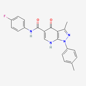 molecular formula C21H17FN4O2 B2674456 N-(4-fluorophenyl)-3-methyl-4-oxo-1-(p-tolyl)-4,7-dihydro-1H-pyrazolo[3,4-b]pyridine-5-carboxamide CAS No. 898431-86-2