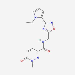 molecular formula C15H16N6O3 B2674516 N-((3-(1-ethyl-1H-pyrrol-2-yl)-1,2,4-oxadiazol-5-yl)methyl)-1-methyl-6-oxo-1,6-dihydropyridazine-3-carboxamide CAS No. 2034509-89-0