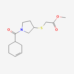 molecular formula C14H21NO3S B2674569 Methyl 2-((1-(cyclohex-3-enecarbonyl)pyrrolidin-3-yl)thio)acetate CAS No. 2034407-40-2