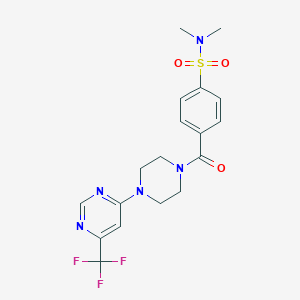 molecular formula C18H20F3N5O3S B2674571 N,N-dimethyl-4-(4-(6-(trifluoromethyl)pyrimidin-4-yl)piperazine-1-carbonyl)benzenesulfonamide CAS No. 2034600-22-9