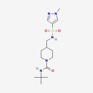 molecular formula C15H27N5O3S B2674585 N-(tert-butyl)-4-((1-methyl-1H-pyrazole-4-sulfonamido)methyl)piperidine-1-carboxamide CAS No. 1797793-58-8