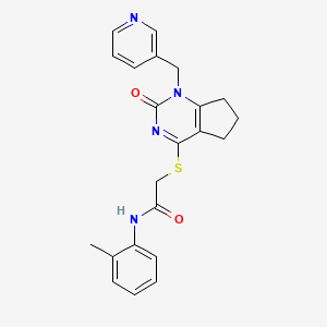 molecular formula C22H22N4O2S B2674589 N-(2-methylphenyl)-2-({2-oxo-1-[(pyridin-3-yl)methyl]-1H,2H,5H,6H,7H-cyclopenta[d]pyrimidin-4-yl}sulfanyl)acetamide CAS No. 946325-95-7