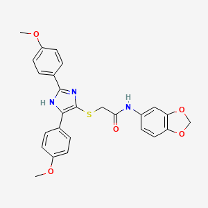 molecular formula C26H23N3O5S B2674590 N-(2H-1,3-benzodioxol-5-yl)-2-{[2,5-bis(4-methoxyphenyl)-1H-imidazol-4-yl]sulfanyl}acetamide CAS No. 901264-99-1