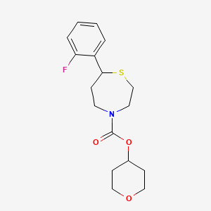 molecular formula C17H22FNO3S B2674703 tetrahydro-2H-pyran-4-yl 7-(2-fluorophenyl)-1,4-thiazepane-4-carboxylate CAS No. 1705762-52-2